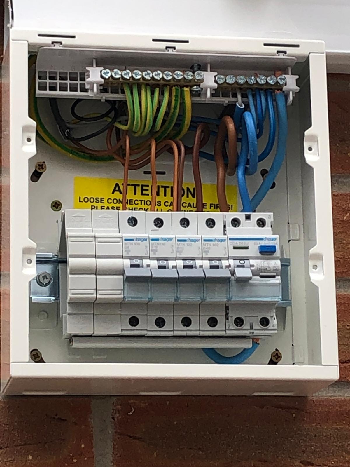 Completed consumer unit with the wiring dressed neatly